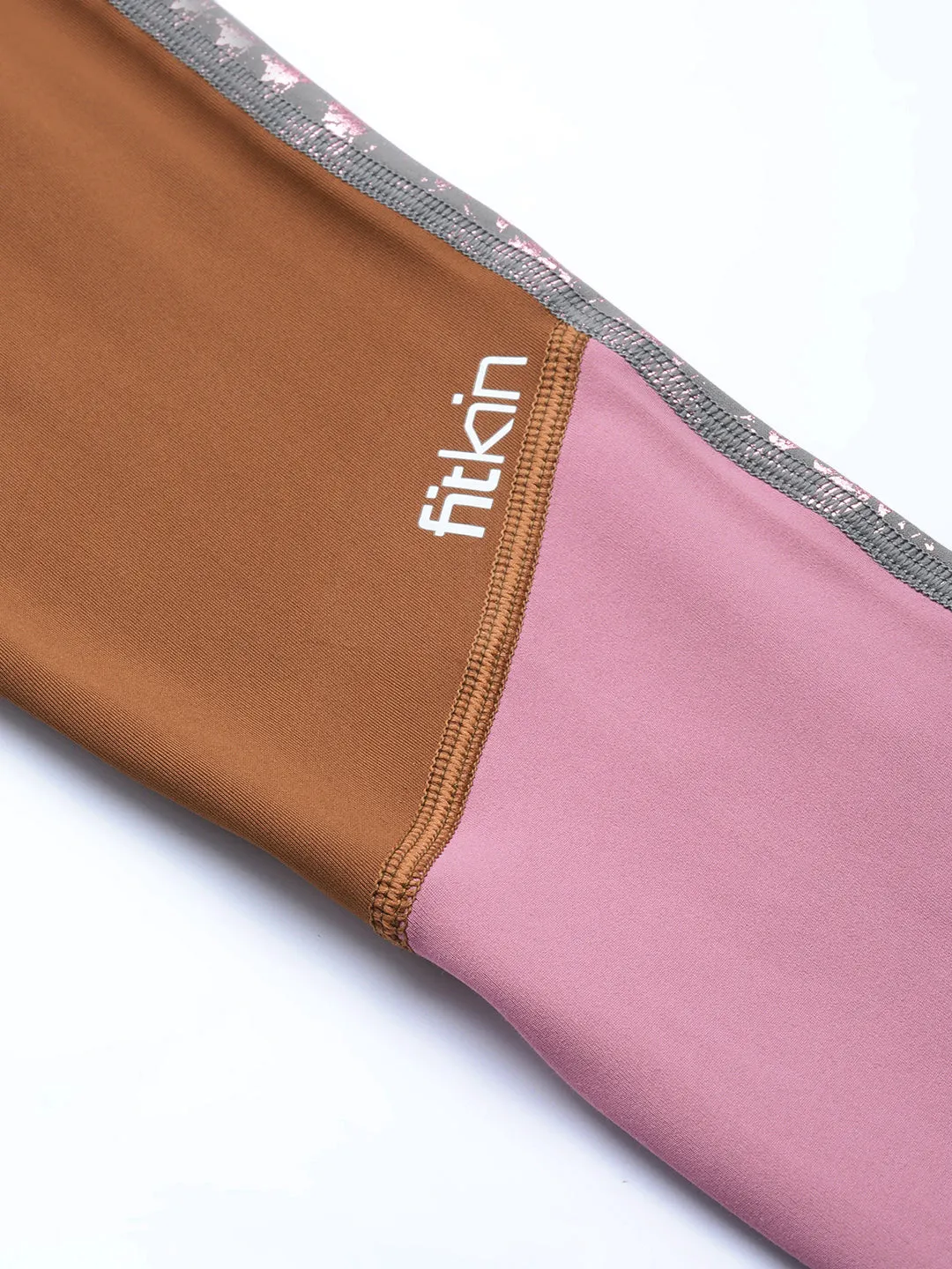 Women Brown & Pink Colourblocked Tights
