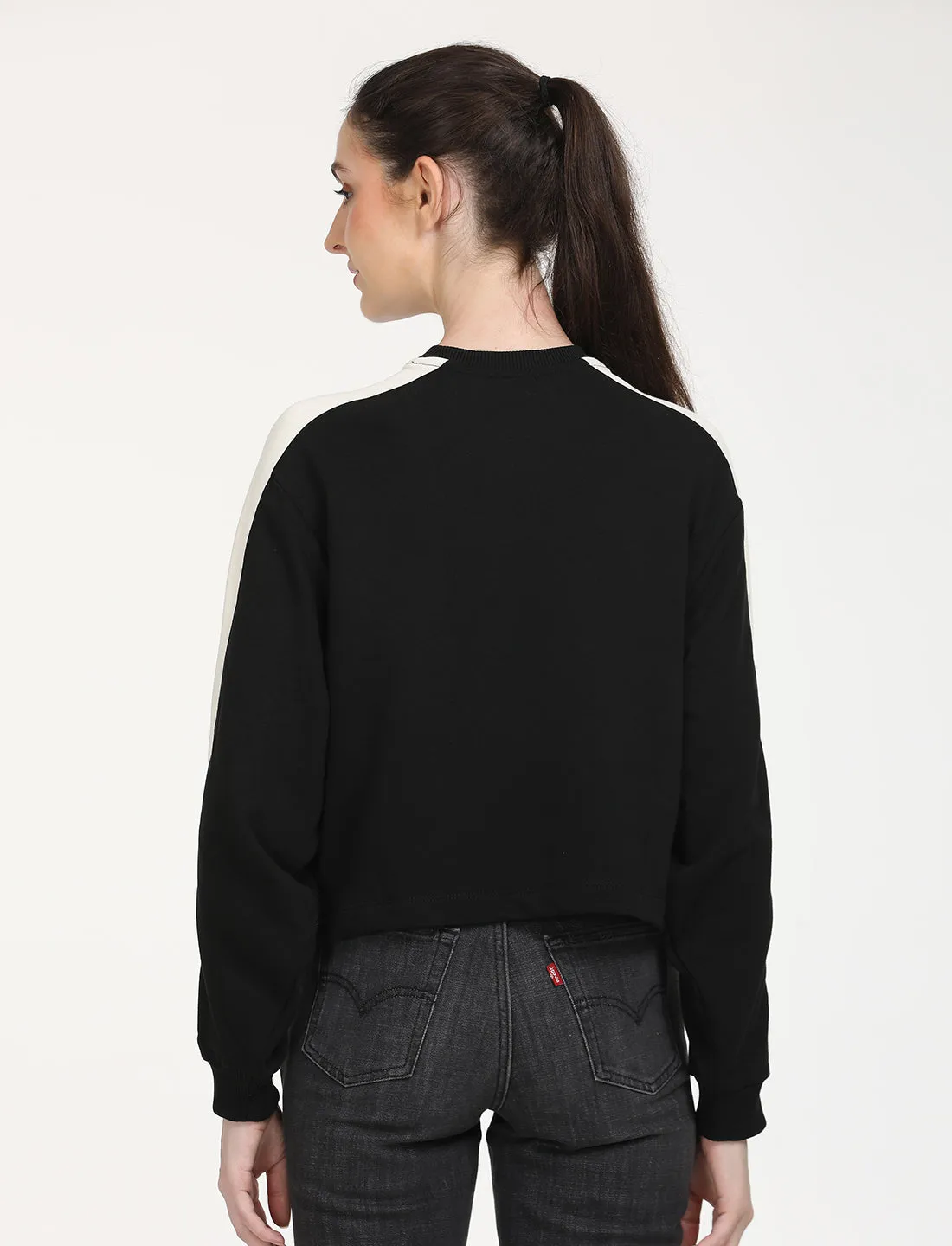 Women's Brand Logo Black Crew Neck Sweatshirt
