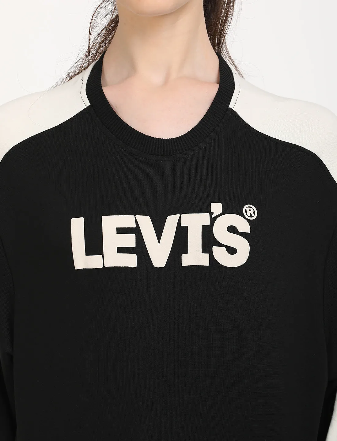Women's Brand Logo Black Crew Neck Sweatshirt