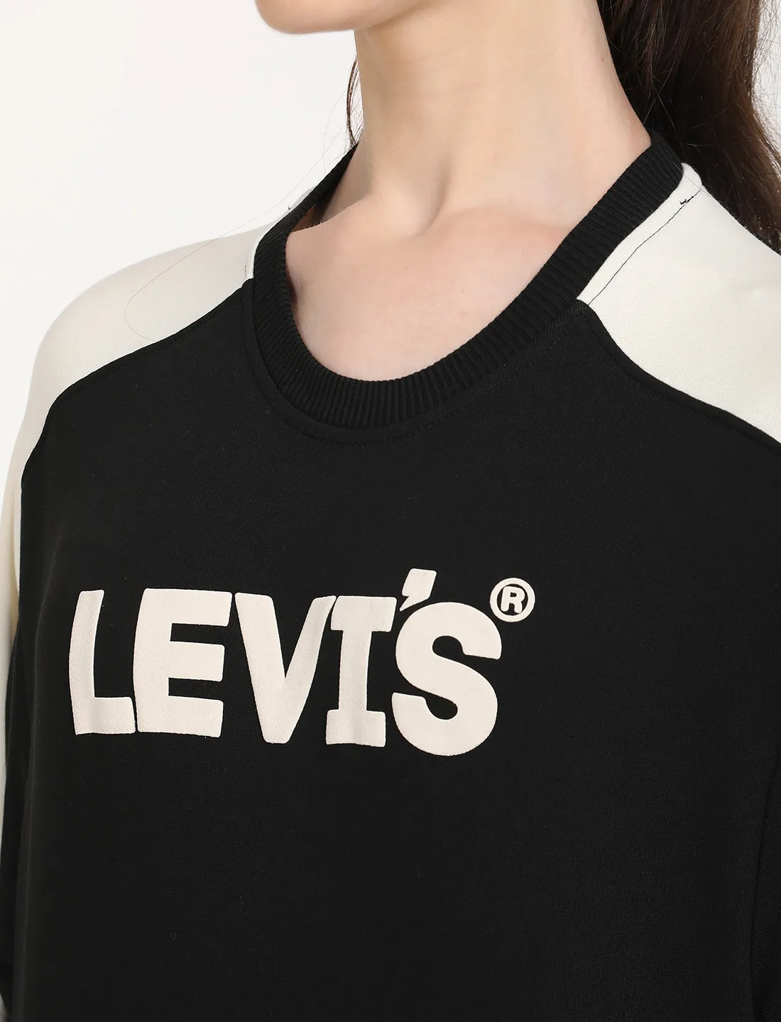 Women's Brand Logo Black Crew Neck Sweatshirt