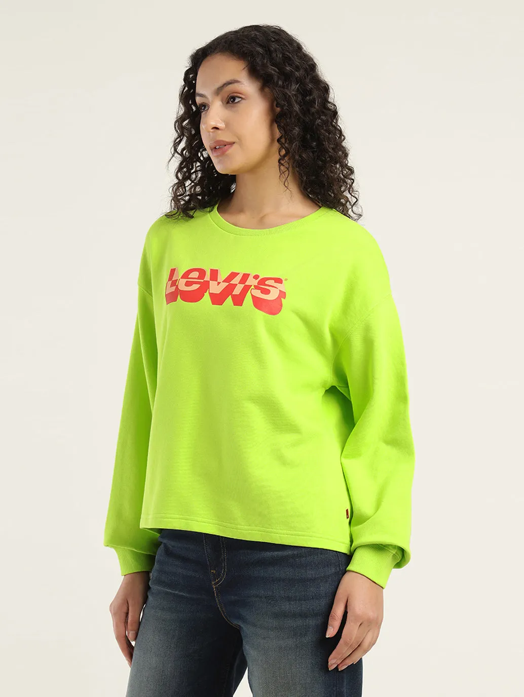Women's Brand Logo Green Crew Neck Sweatshirt