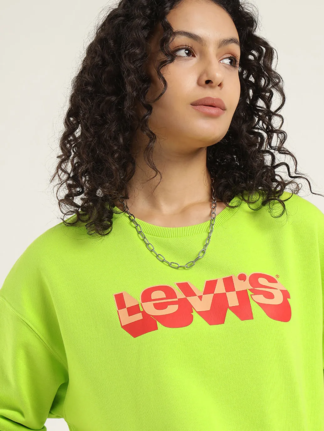 Women's Brand Logo Green Crew Neck Sweatshirt
