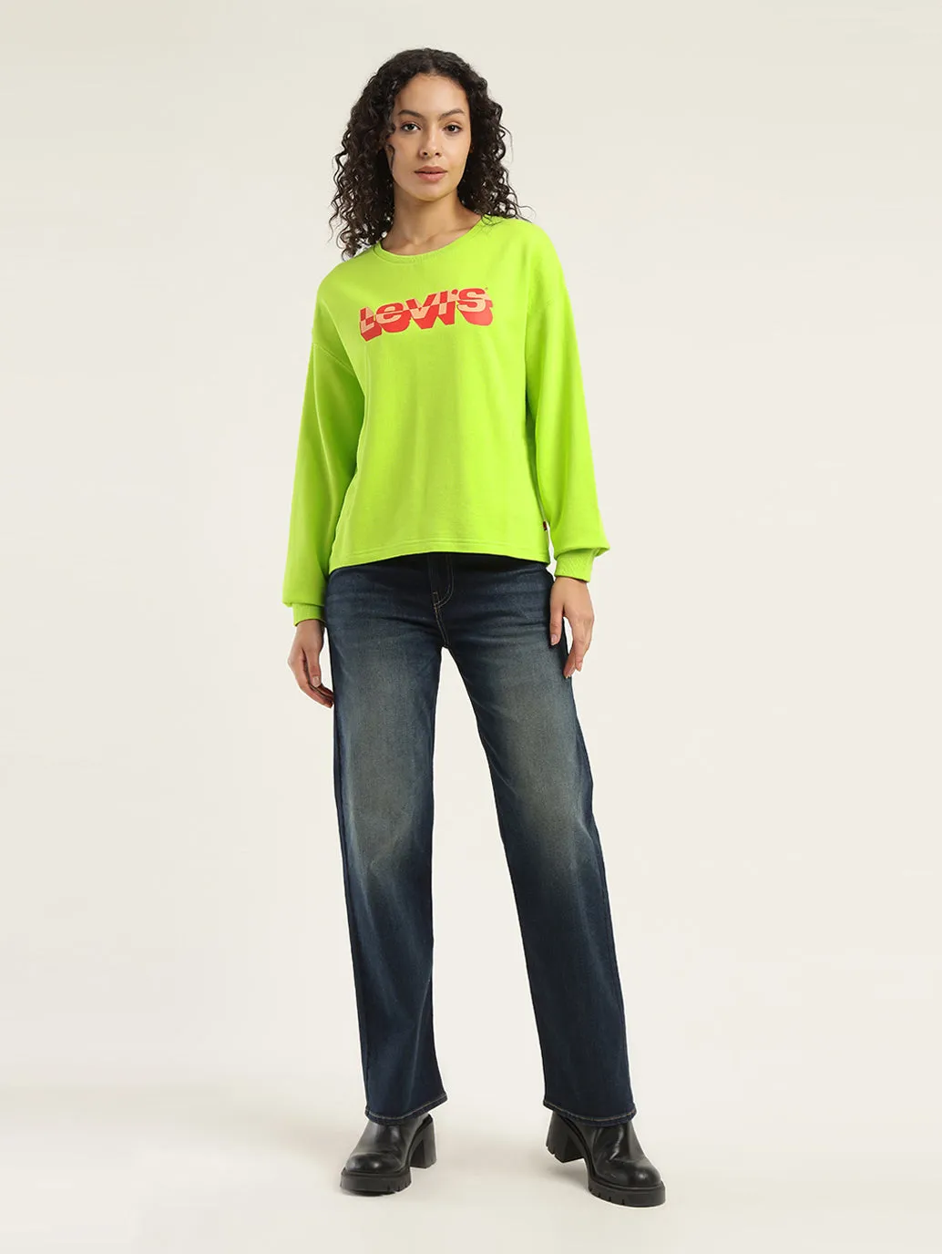 Women's Brand Logo Green Crew Neck Sweatshirt