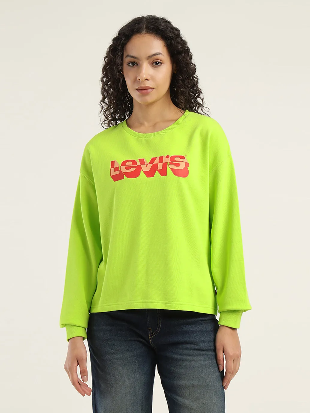 Women's Brand Logo Green Crew Neck Sweatshirt