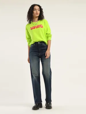 Women's Brand Logo Green Crew Neck Sweatshirt