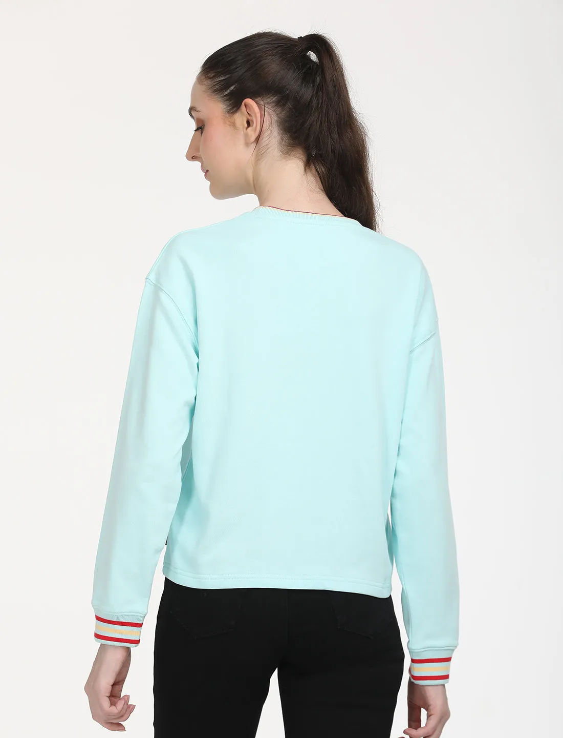 Women's Brand Logo Light Blue Crew Neck Sweatshirt