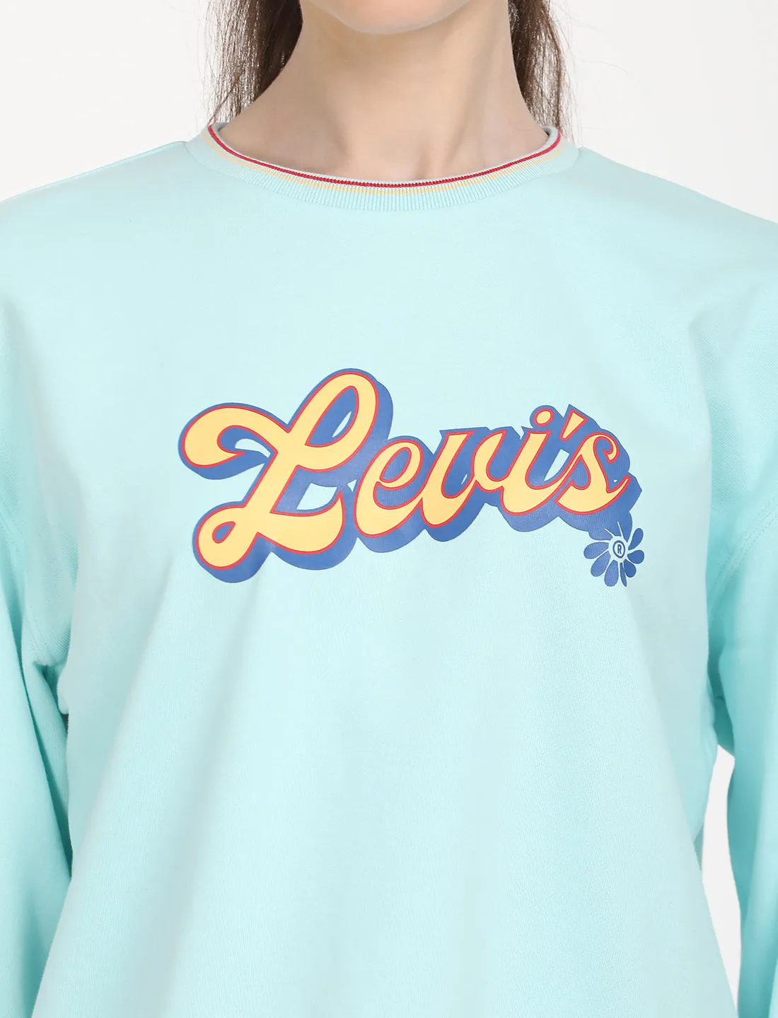 Women's Brand Logo Light Blue Crew Neck Sweatshirt