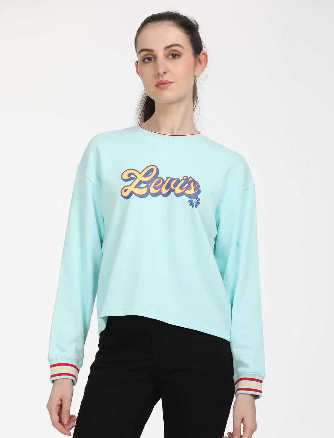 Women's Brand Logo Light Blue Crew Neck Sweatshirt