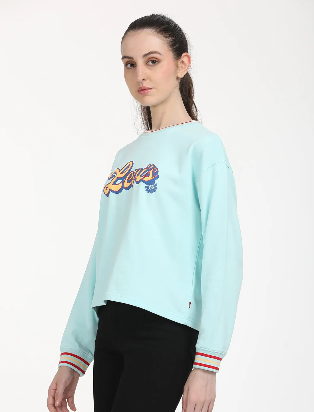 Women's Brand Logo Light Blue Crew Neck Sweatshirt