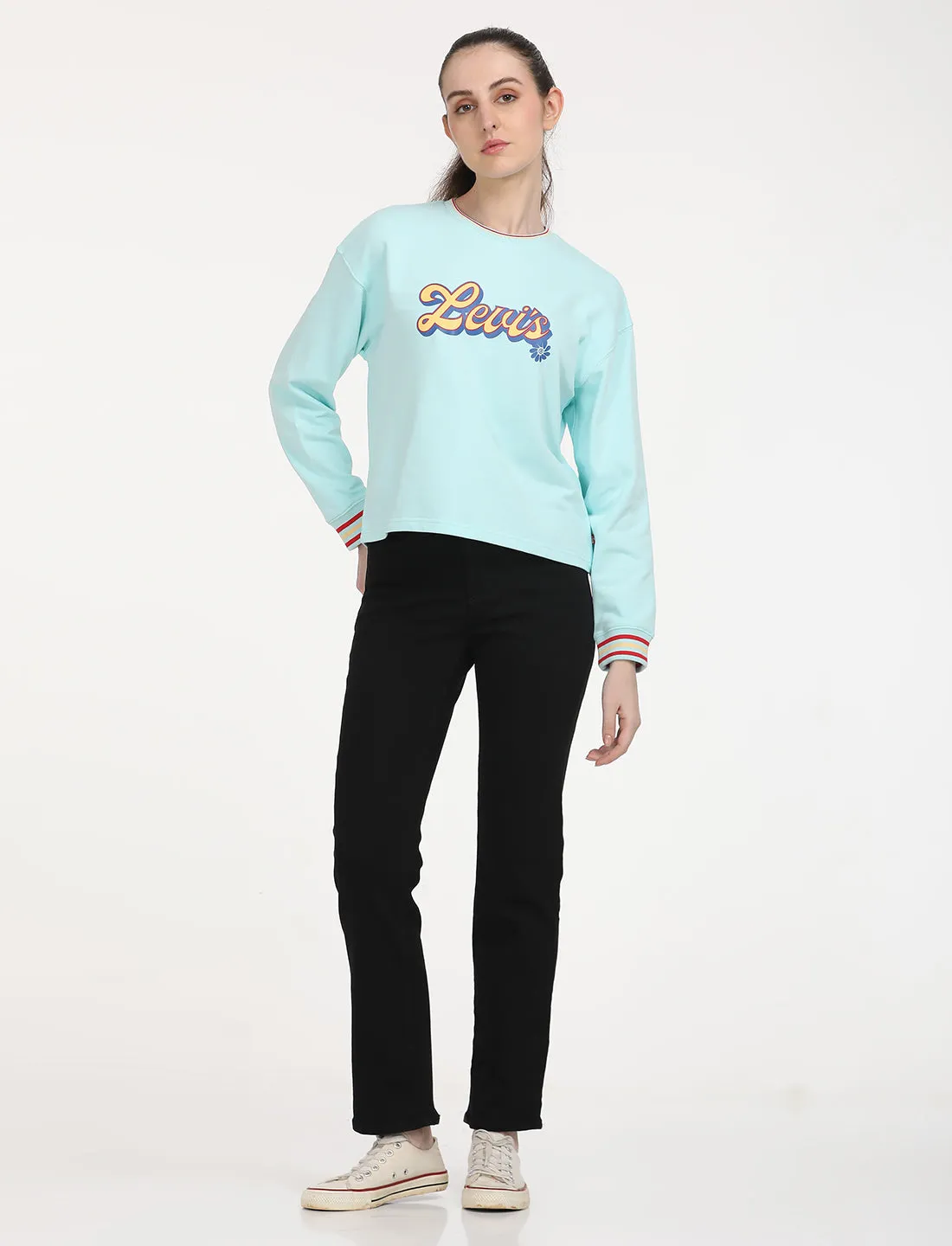 Women's Brand Logo Light Blue Crew Neck Sweatshirt