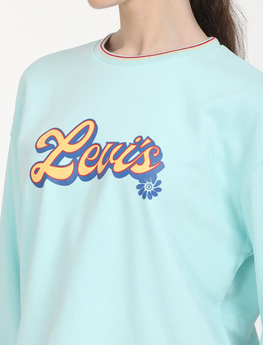 Women's Brand Logo Light Blue Crew Neck Sweatshirt