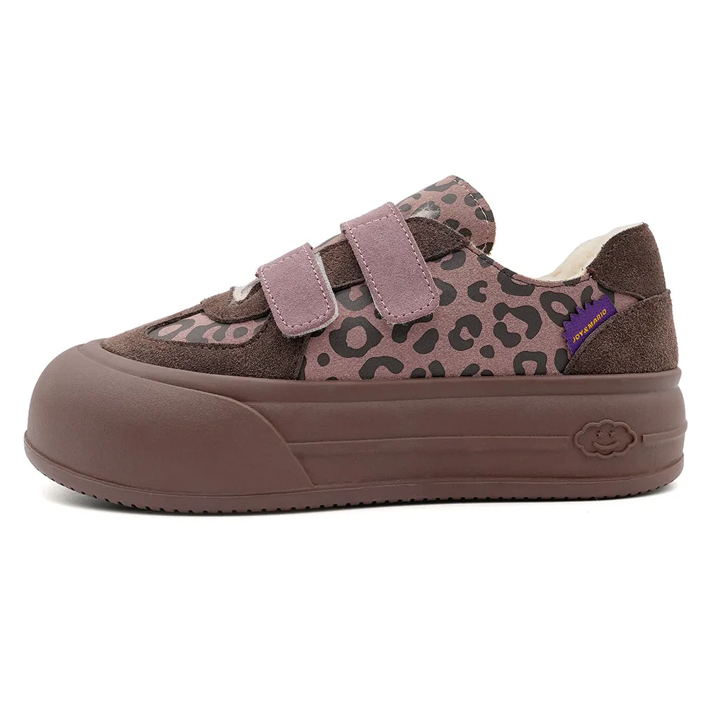 Women's Fur and Cow Suede Lace-up Leopards Sneakers-87980W