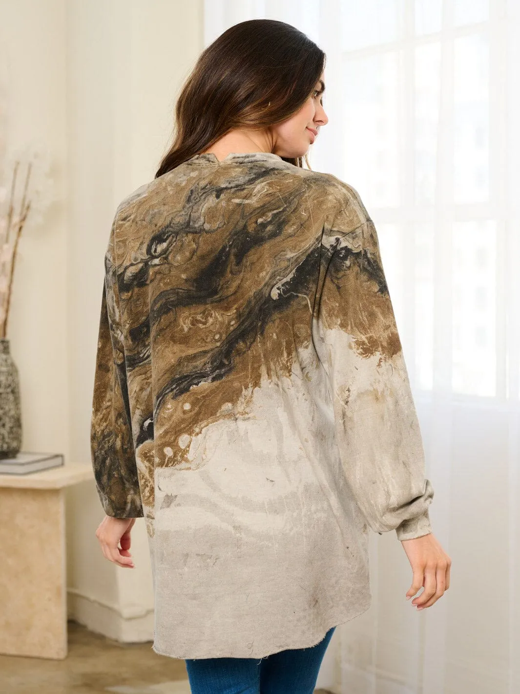 WOMEN'S LONG SLEEVE HIGH-LOW TIE DYE OVERSIZE TOP