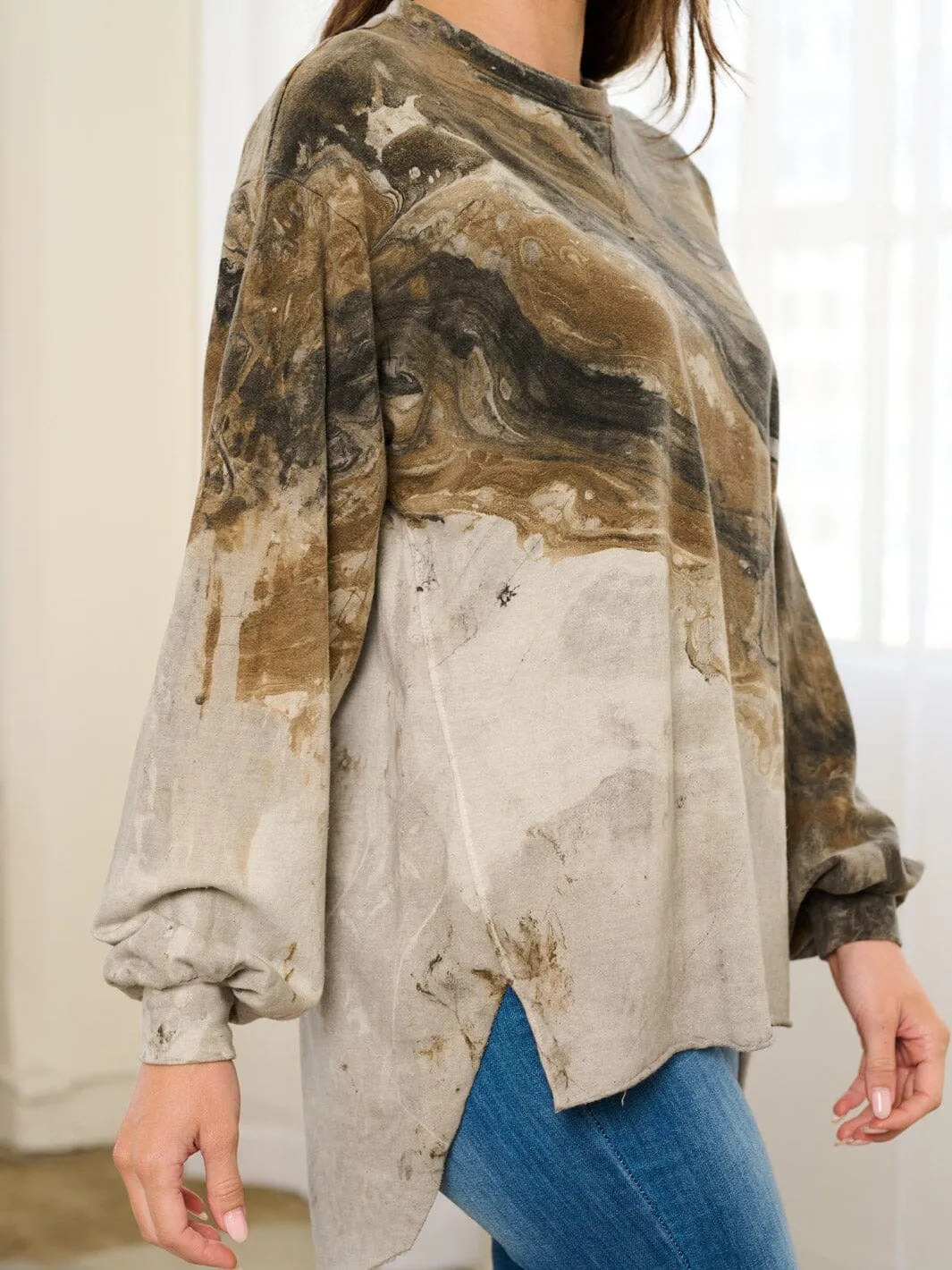 WOMEN'S LONG SLEEVE HIGH-LOW TIE DYE OVERSIZE TOP