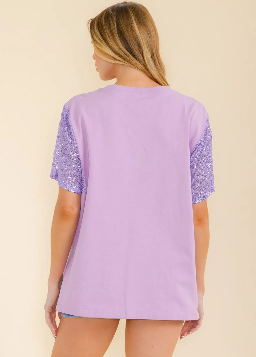 WOMEN'S SHORT SEQUINS SLEEVE HIGH-LOW TOP