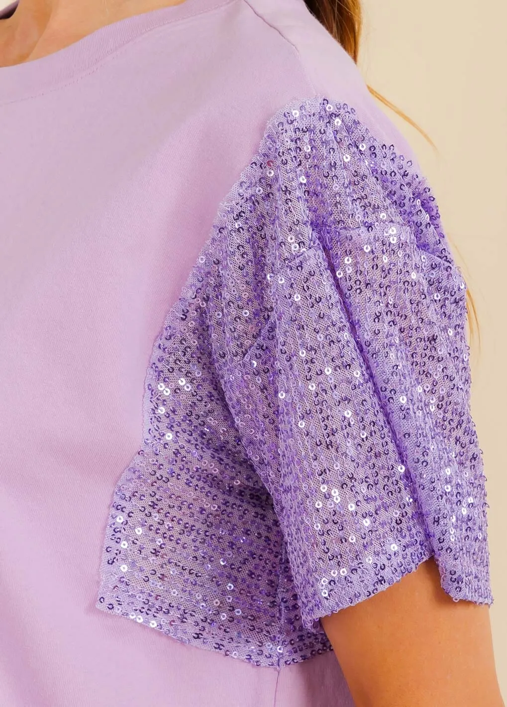 WOMEN'S SHORT SEQUINS SLEEVE HIGH-LOW TOP