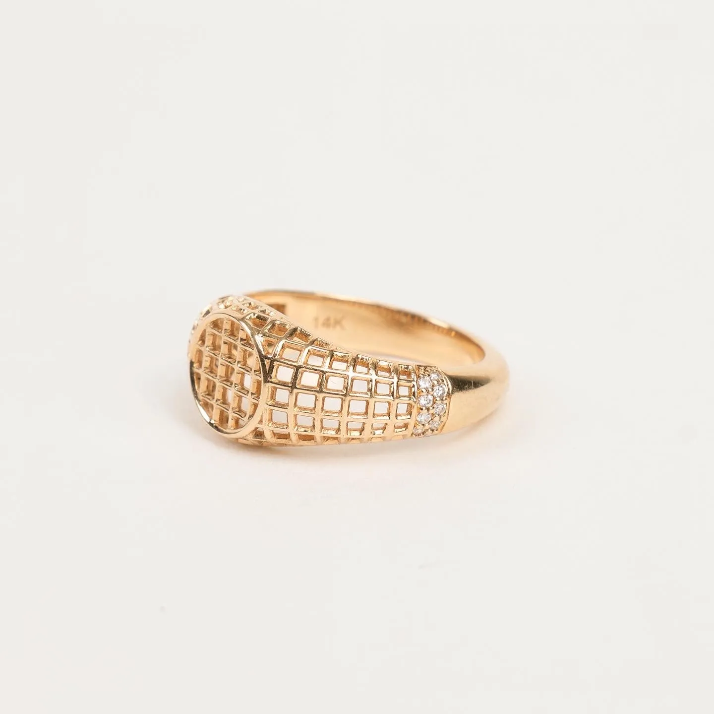 Woven Open Diamond Accent Signet Pinky Ring