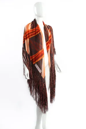 Woven Stripe Print Silk Fringe Shawl