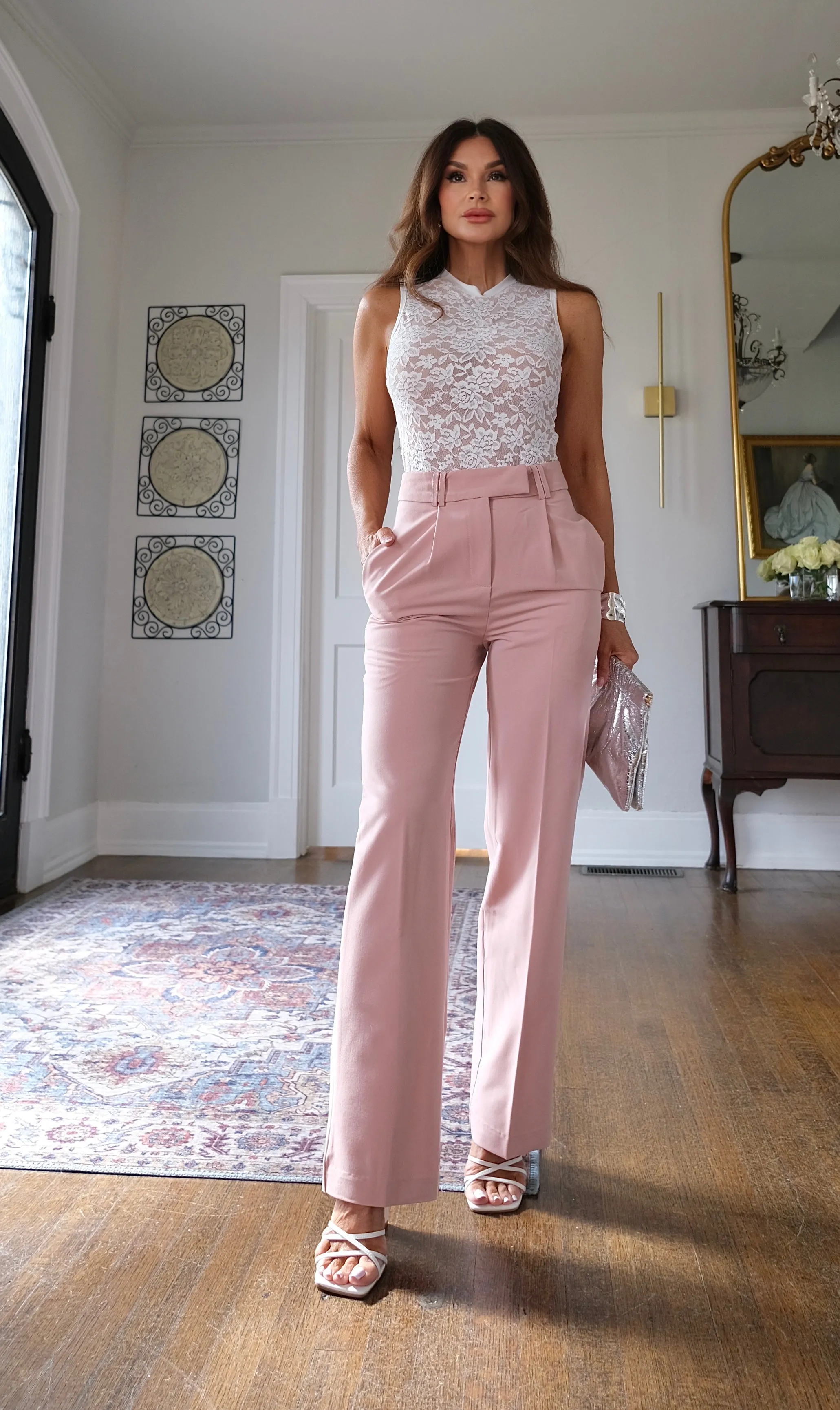 Youree mauve high waisted pleated trouser pant