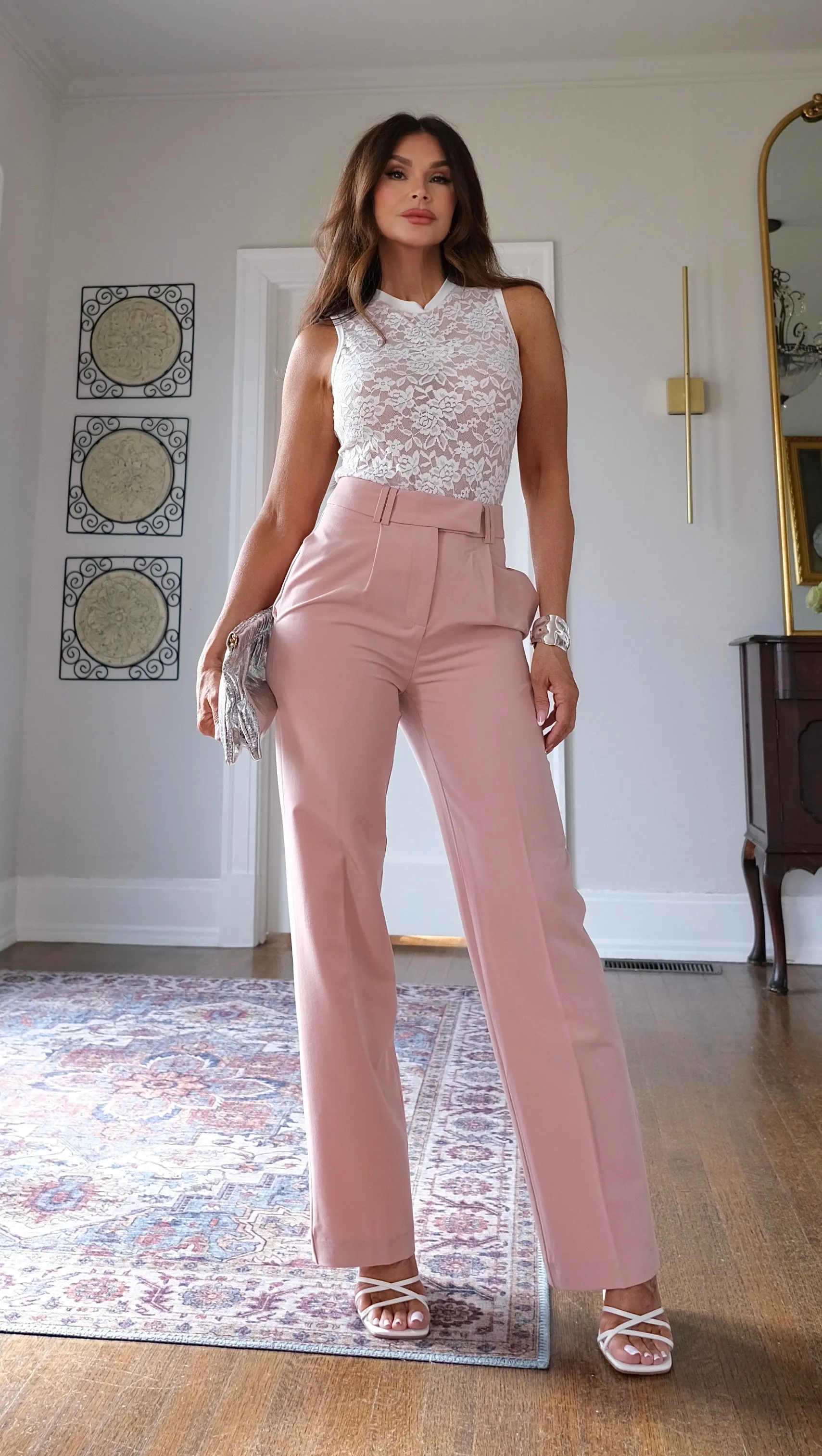 Youree mauve high waisted pleated trouser pant