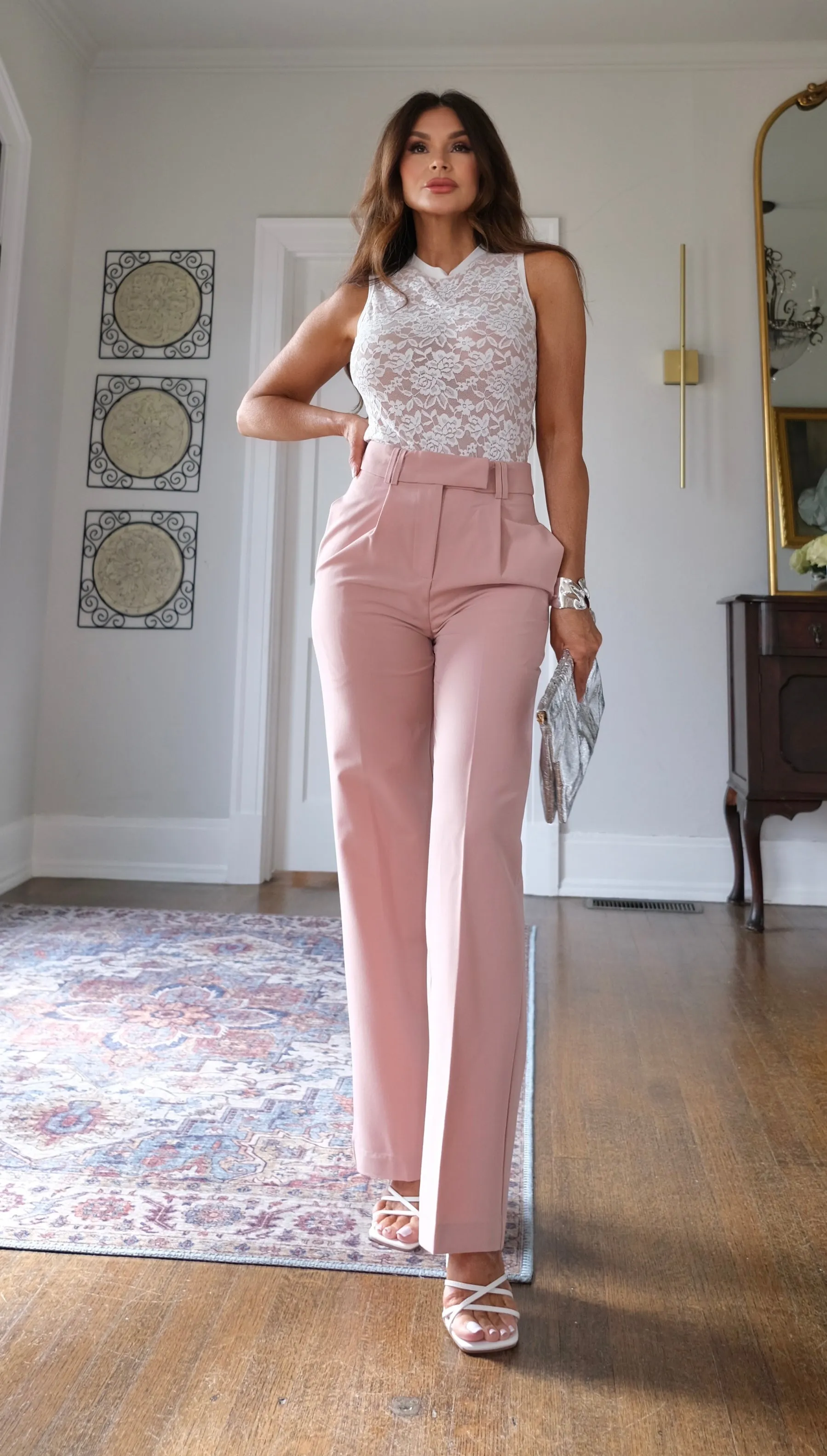 Youree mauve high waisted pleated trouser pant