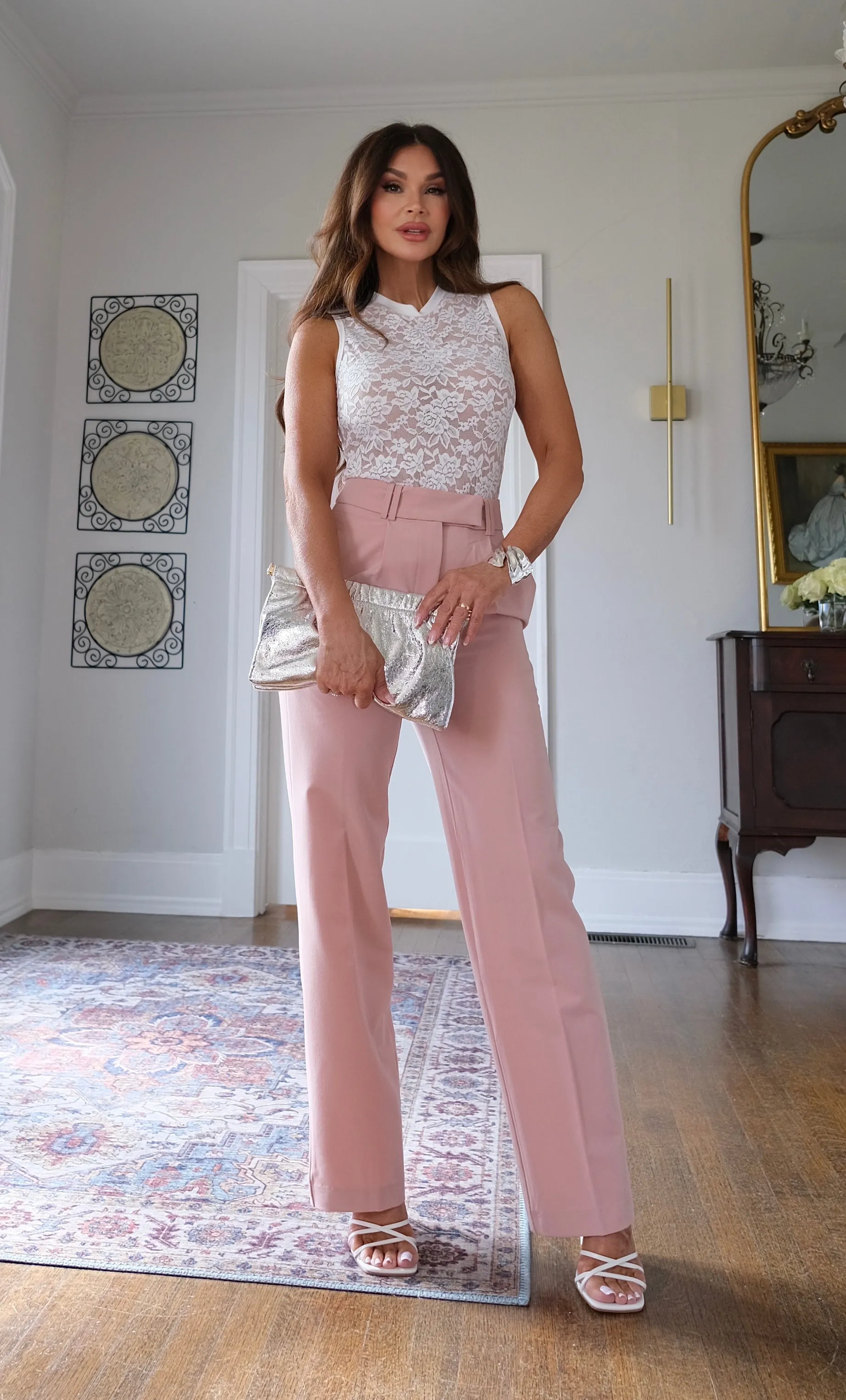 Youree mauve high waisted pleated trouser pant
