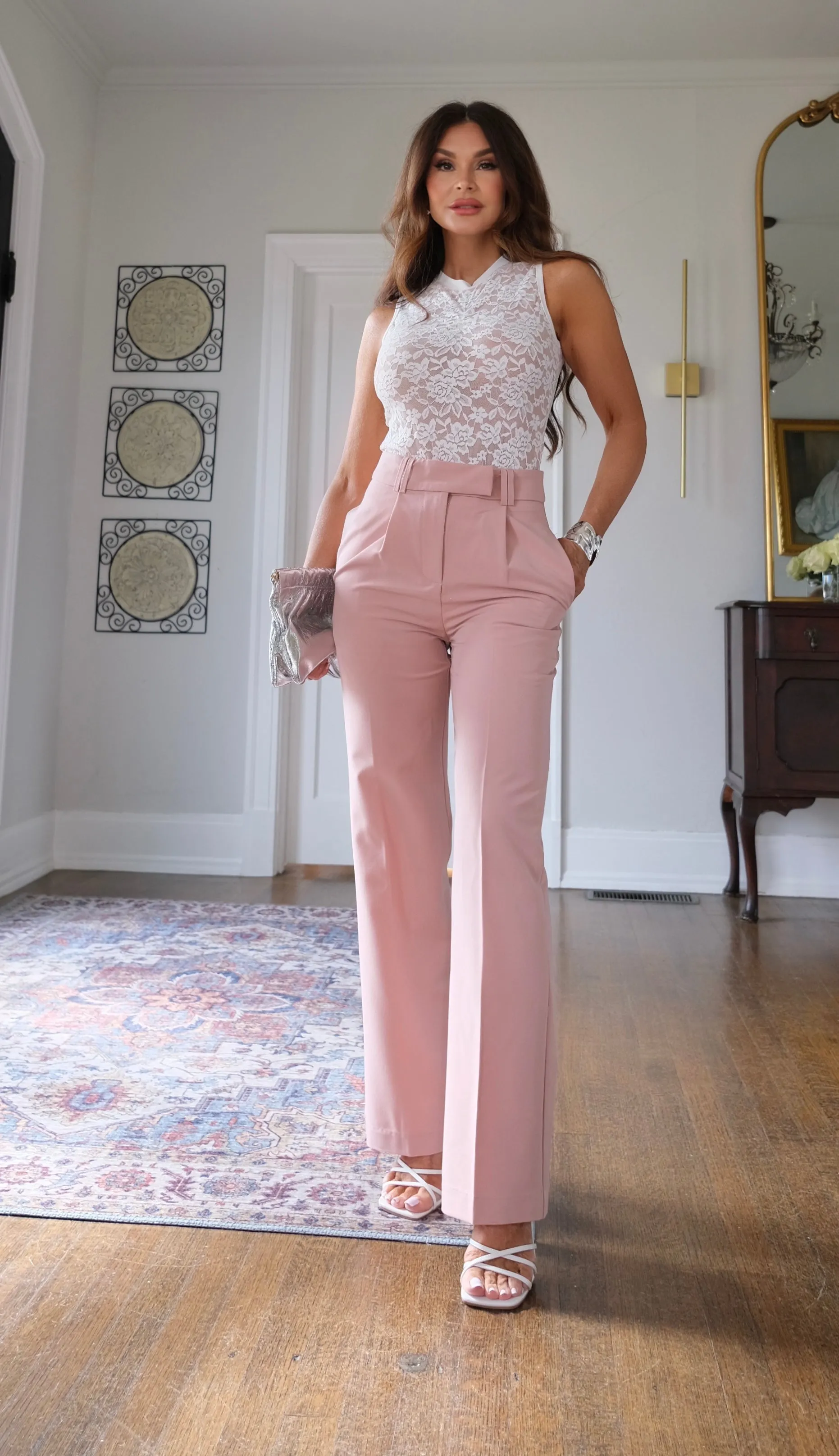 Youree mauve high waisted pleated trouser pant