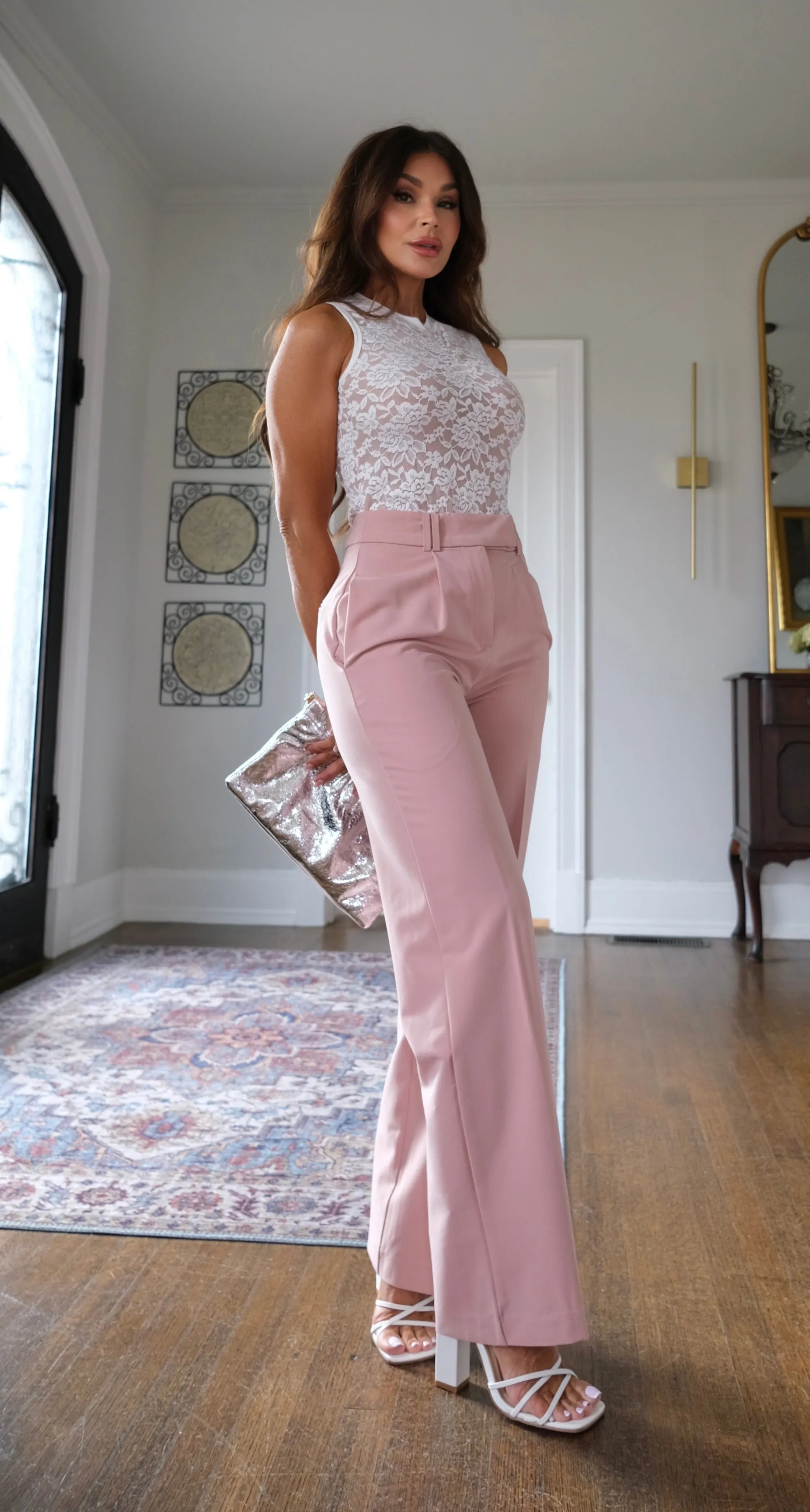 Youree mauve high waisted pleated trouser pant
