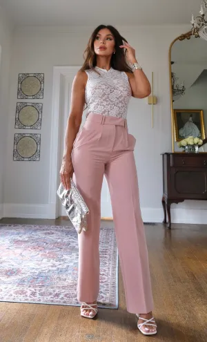 Youree mauve high waisted pleated trouser pant